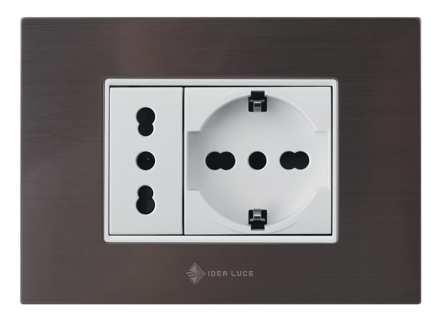 Alluminio bronzo — Bipasso + Schuko, moduli bianchi